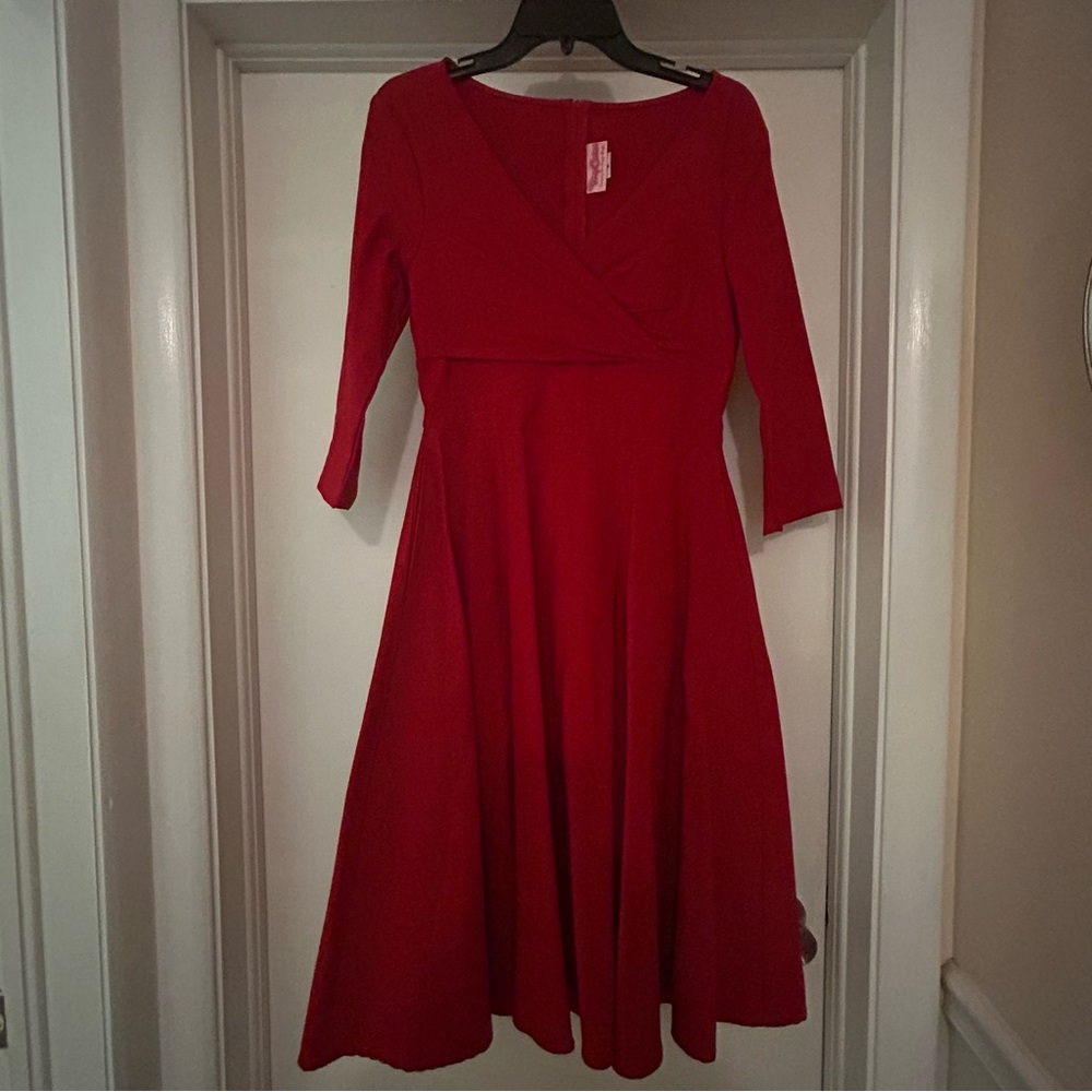 Pinup Couture Red V-Neck Fit and Flare Dress